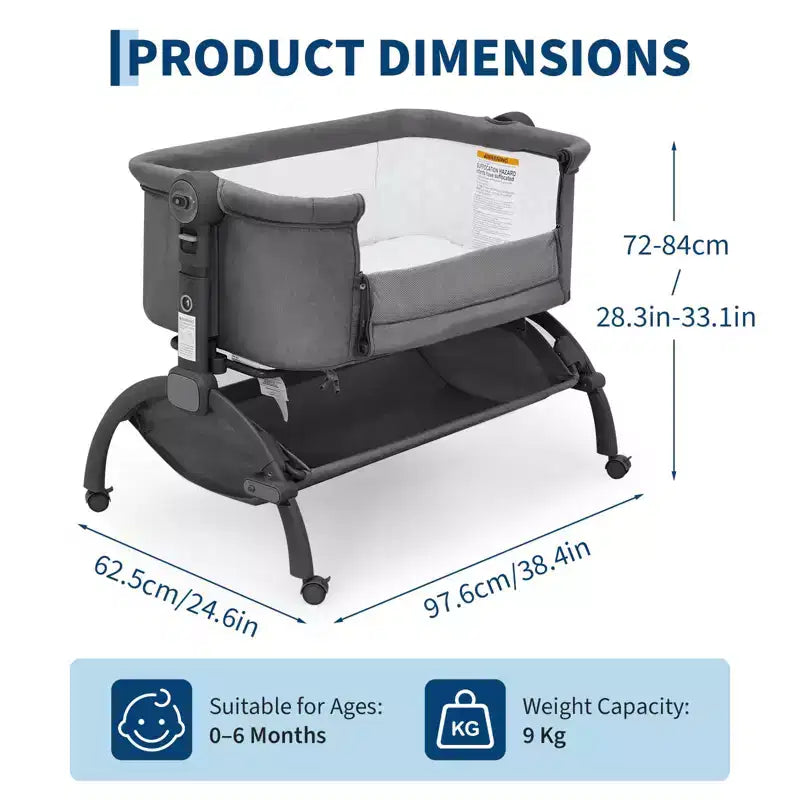 Bedside Bassinet Baby Bassinet for Baby, 3 in 1 Bedside Sleeper with Baby Co-Sleeper Travel Crib with Detachable Mosquito Net & Adjustable Height