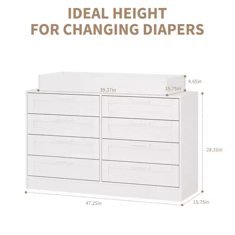 8-Drawer Changing Table Dresser - Classic Nursery Dresser with Changing Shelves, Multi-Functional Diaper Station for Nursery & Bedroom