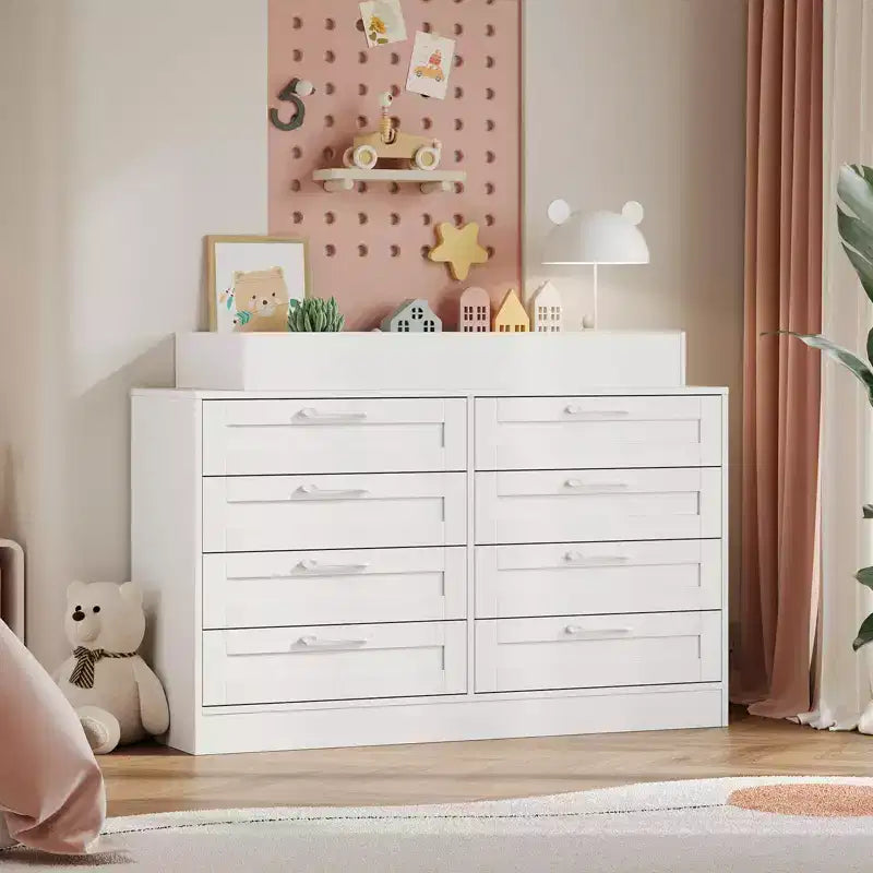 8-Drawer Changing Table Dresser - Classic Nursery Dresser with Changing Shelves, Multi-Functional Diaper Station for Nursery & Bedroom