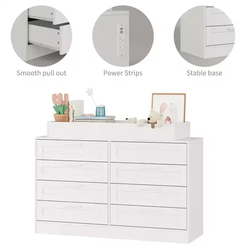 8-Drawer Changing Table Dresser - Classic Nursery Dresser with Changing Shelves, Multi-Functional Diaper Station for Nursery & Bedroom