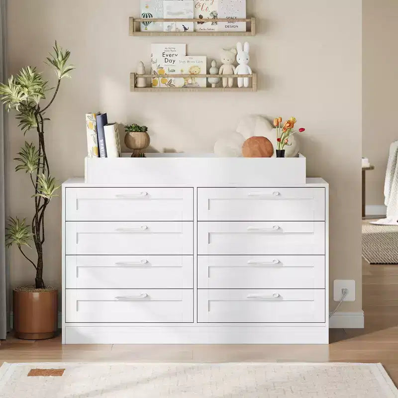 8-Drawer Changing Table Dresser - Classic Nursery Dresser with Changing Shelves, Multi-Functional Diaper Station for Nursery & Bedroom