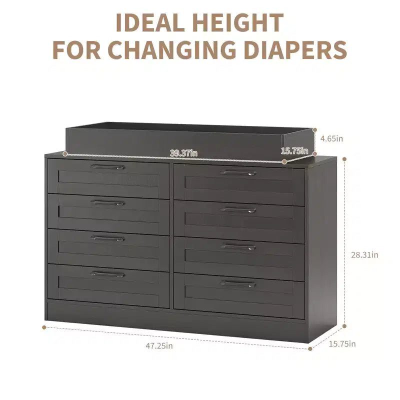 8-Drawer Changing Table Dresser - Classic Nursery Dresser with Changing Shelves, Multi-Functional Diaper Station for Nursery & Bedroom