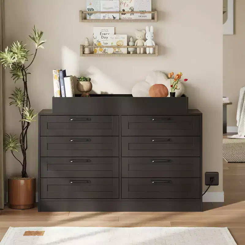 8-Drawer Changing Table Dresser - Classic Nursery Dresser with Changing Shelves, Multi-Functional Diaper Station for Nursery & Bedroom