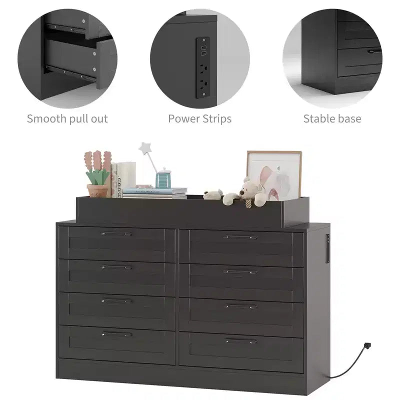 8-Drawer Changing Table Dresser - Classic Nursery Dresser with Changing Shelves, Multi-Functional Diaper Station for Nursery & Bedroom