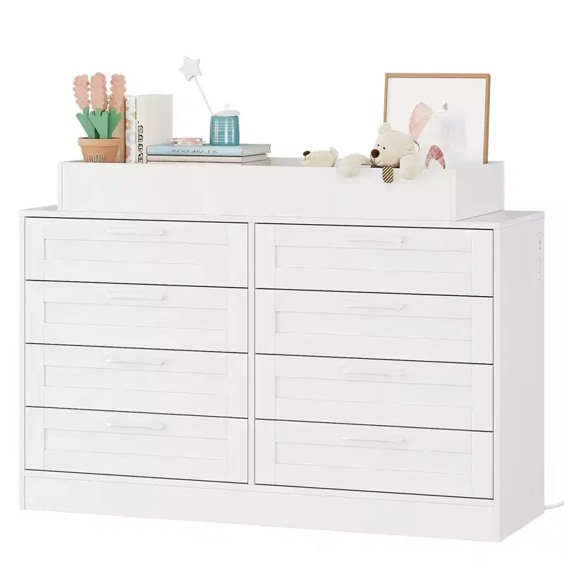 8-Drawer Changing Table Dresser - Classic Nursery Dresser with Changing Shelves, Multi-Functional Diaper Station for Nursery & Bedroom