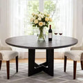 Round Dining Table for 4, 43.3'' Wood Kitchen Table for Dining Room, Farmhouse Circle Dinner Tables with Pedestal Base for Living Room, Small Spaces