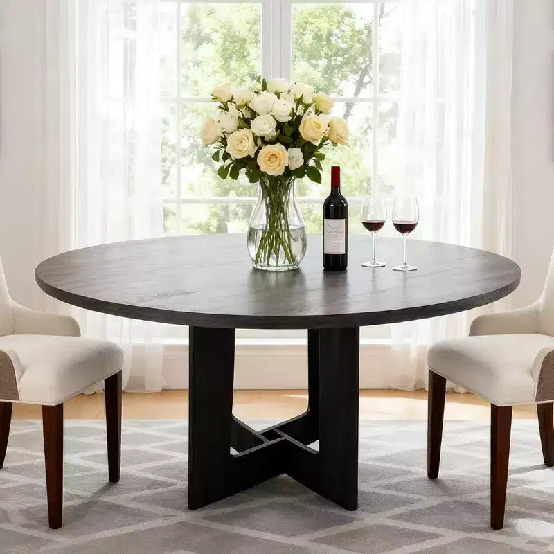 Round Dining Table for 4, 43.3'' Wood Kitchen Table for Dining Room, Farmhouse Circle Dinner Tables with Pedestal Base for Living Room, Small Spaces