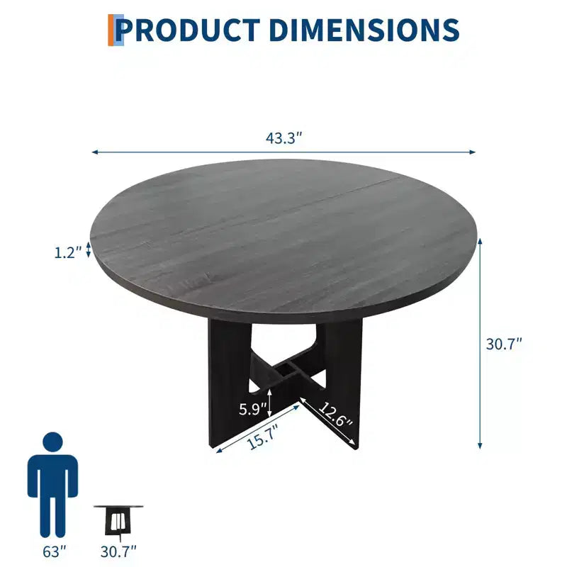 Round Dining Table for 4, 43.3'' Wood Kitchen Table for Dining Room, Farmhouse Circle Dinner Tables with Pedestal Base for Living Room, Small Spaces