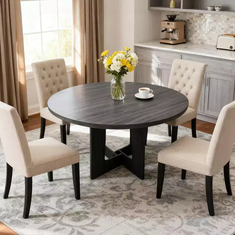 Round Dining Table for 4, 43.3'' Wood Kitchen Table for Dining Room, Farmhouse Circle Dinner Tables with Pedestal Base for Living Room, Small Spaces