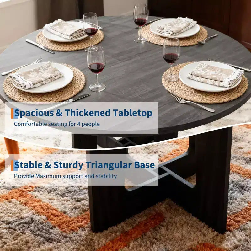 Round Dining Table for 4, 43.3'' Wood Kitchen Table for Dining Room, Farmhouse Circle Dinner Tables with Pedestal Base for Living Room, Small Spaces