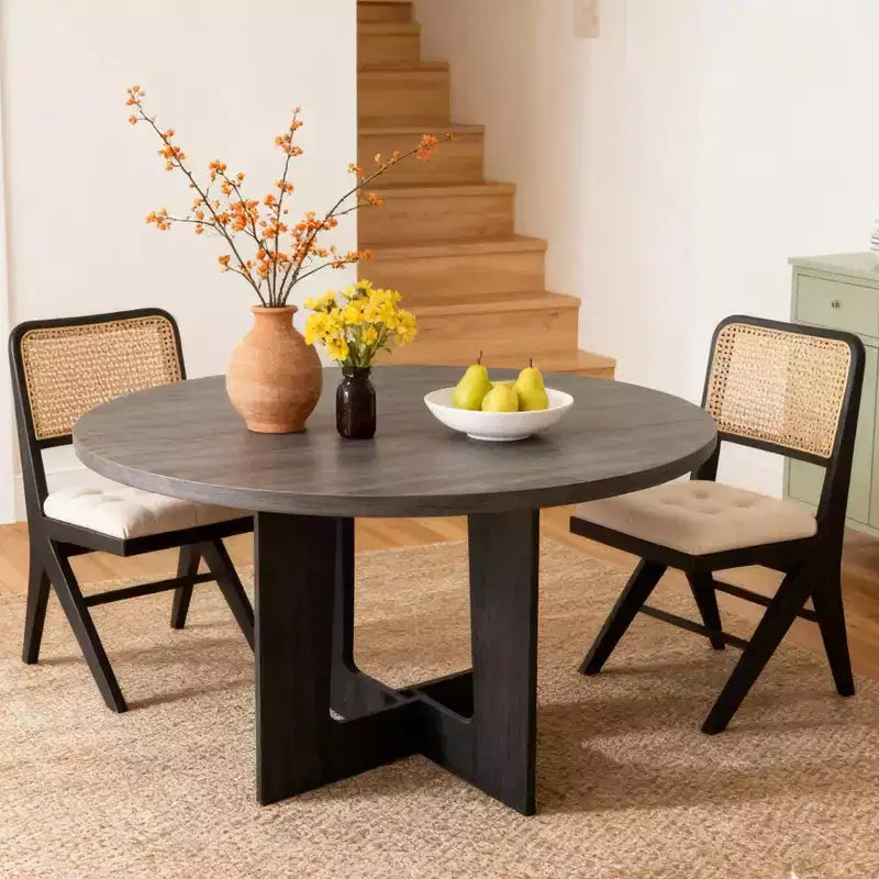 Round Dining Table for 4, 43.3'' Wood Kitchen Table for Dining Room, Farmhouse Circle Dinner Tables with Pedestal Base for Living Room, Small Spaces