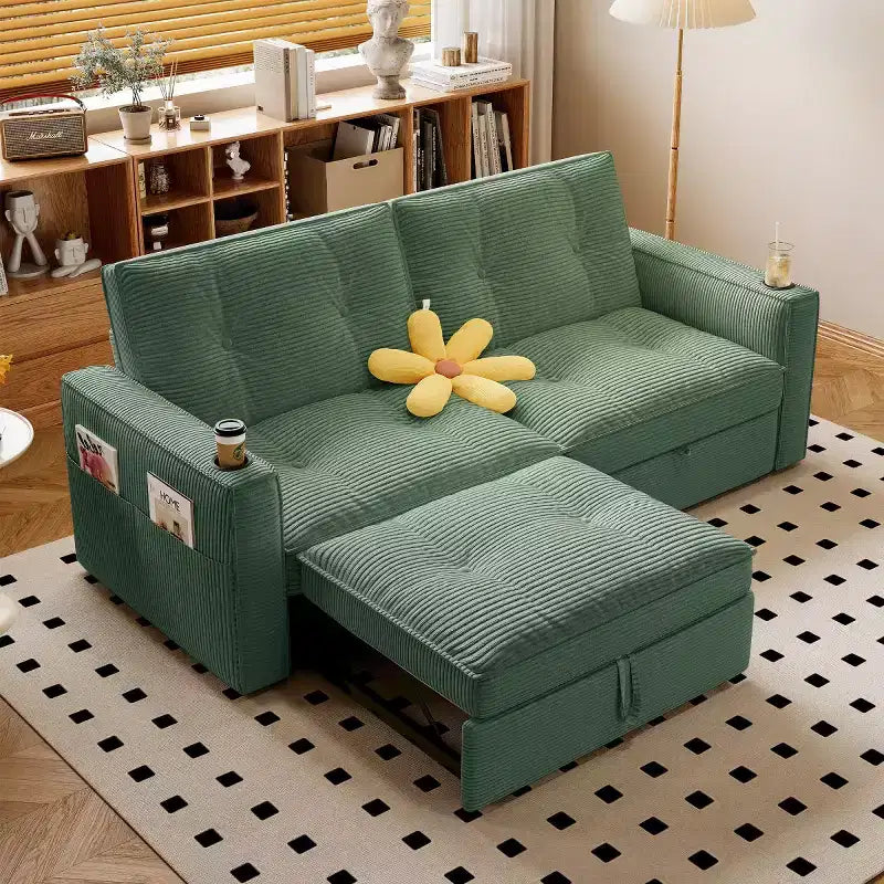 73 Convertible Sleeper Sofa Bed with Corduroy Polyester, Reclining Loveseat Sofa Bed for Living Room, Guest Room, or Apartment-Panipeachy