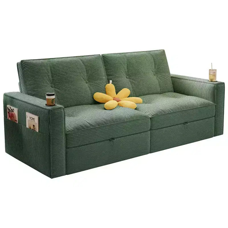 73 Convertible Sleeper Sofa Bed with Corduroy Polyester, Reclining Loveseat Sofa Bed for Living Room, Guest Room, or Apartment-Panipeachy