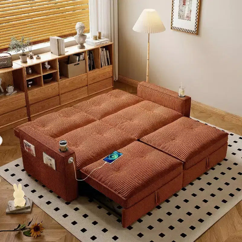 73 Convertible Sleeper Sofa Bed with Corduroy Polyester, Reclining Loveseat Sofa Bed for Living Room, Guest Room, or Apartment-Panipeachy
