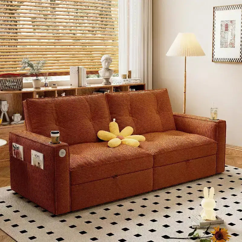 73 Convertible Sleeper Sofa Bed with Corduroy Polyester, Reclining Loveseat Sofa Bed for Living Room, Guest Room, or Apartment-Panipeachy