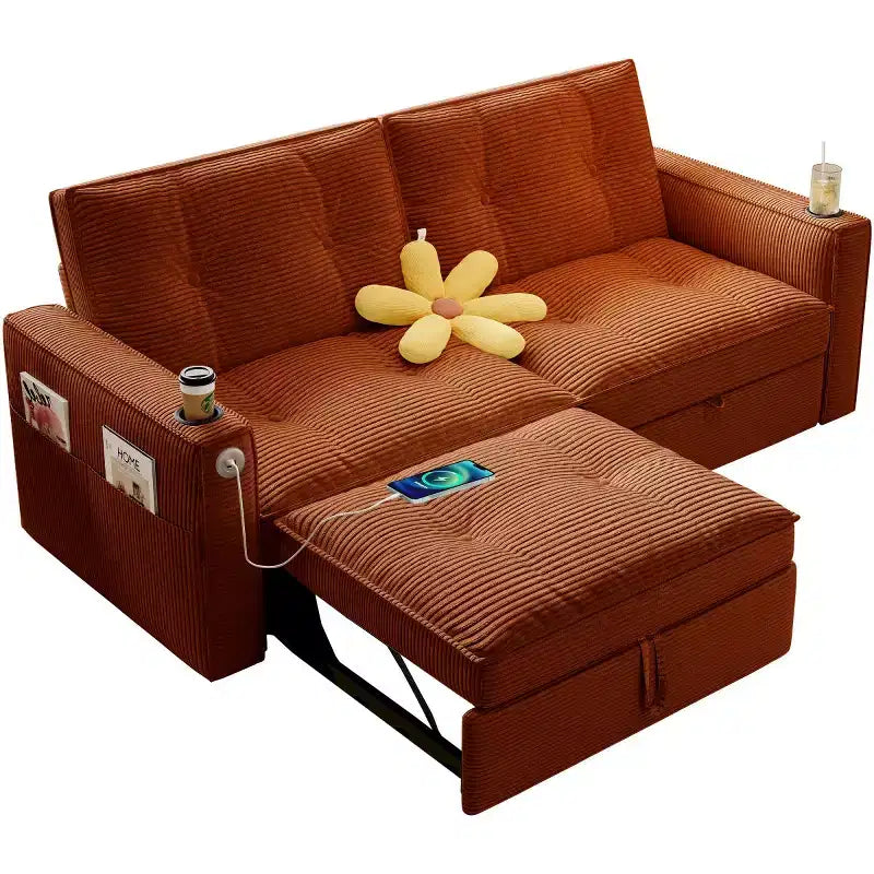 73 Convertible Sleeper Sofa Bed with Corduroy Polyester, Reclining Loveseat Sofa Bed for Living Room, Guest Room, or Apartment-Panipeachy