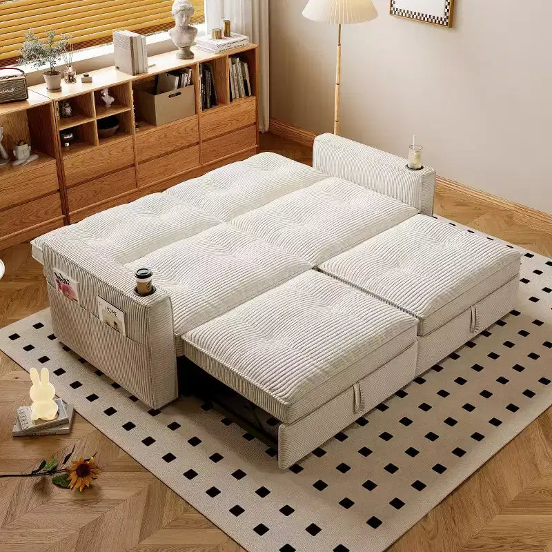 73 Convertible Sleeper Sofa Bed with Corduroy Polyester, Reclining Loveseat Sofa Bed for Living Room, Guest Room, or Apartment-Panipeachy