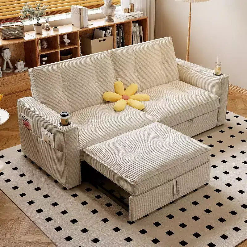 73 Convertible Sleeper Sofa Bed with Corduroy Polyester, Reclining Loveseat Sofa Bed for Living Room, Guest Room, or Apartment-Panipeachy