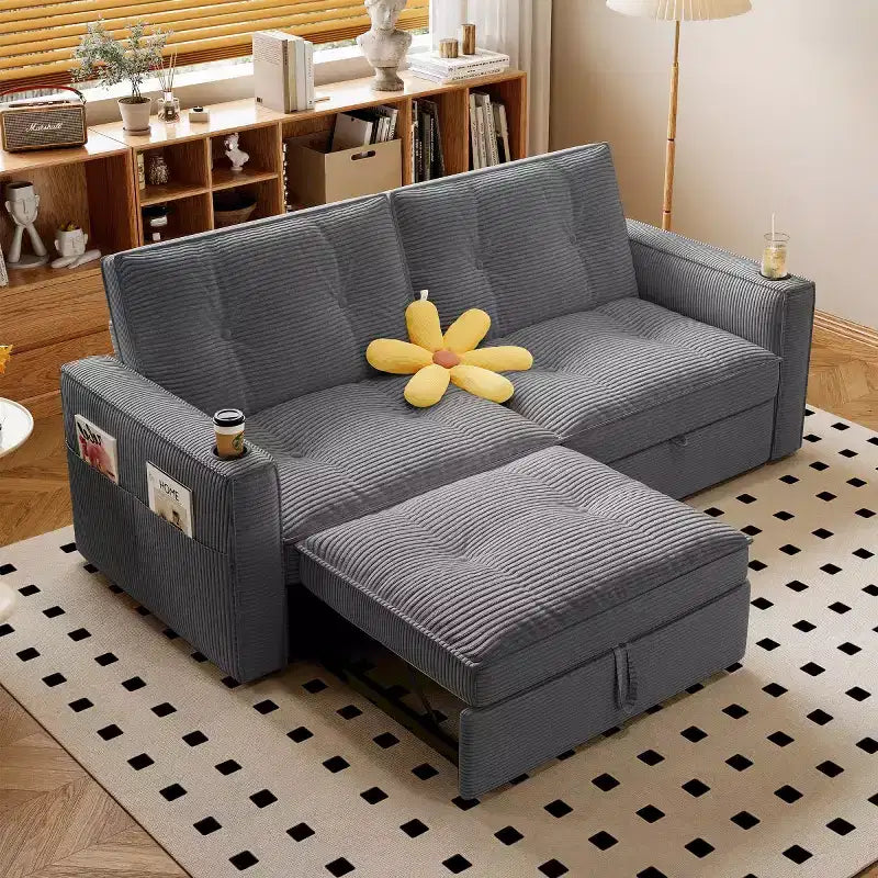 73 Convertible Sleeper Sofa Bed with Corduroy Polyester, Reclining Loveseat Sofa Bed for Living Room, Guest Room, or Apartment-Panipeachy