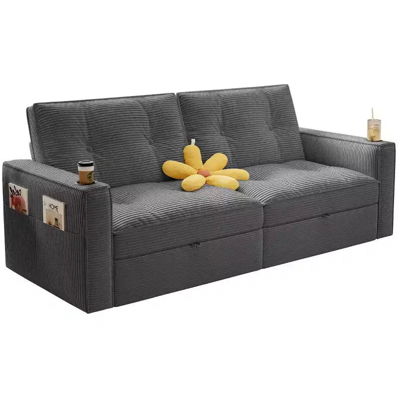 73 Convertible Sleeper Sofa Bed with Corduroy Polyester, Reclining Loveseat Sofa Bed for Living Room, Guest Room, or Apartment-Panipeachy