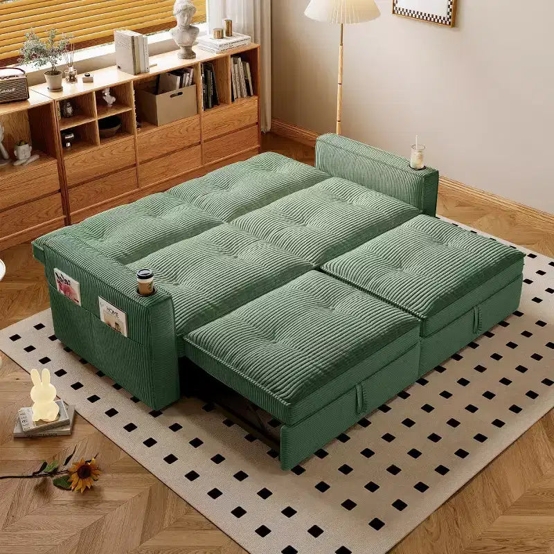 73 Convertible Sleeper Sofa Bed with Corduroy Polyester, Reclining Loveseat Sofa Bed for Living Room, Guest Room, or Apartment-Panipeachy