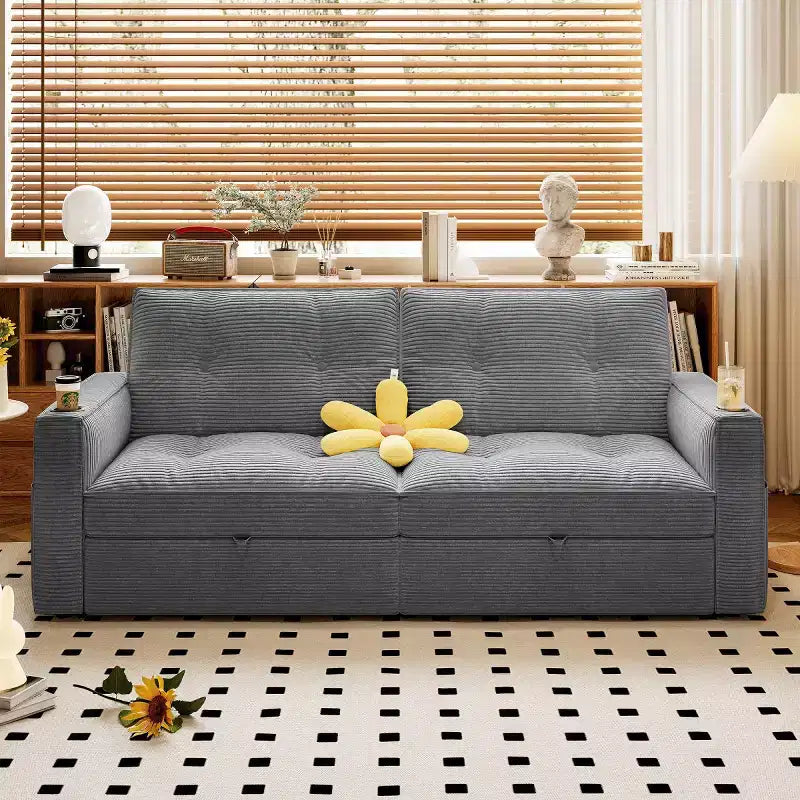 73 Convertible Sleeper Sofa Bed with Corduroy Polyester, Reclining Loveseat Sofa Bed for Living Room, Guest Room, or Apartment-Panipeachy