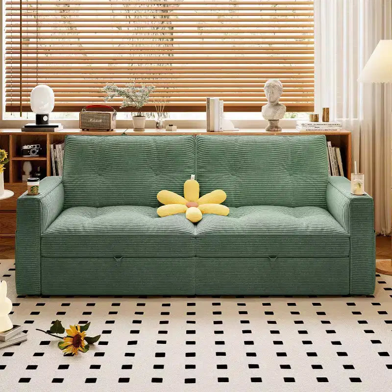 73 Convertible Sleeper Sofa Bed with Corduroy Polyester, Reclining Loveseat Sofa Bed for Living Room, Guest Room, or Apartment-Panipeachy