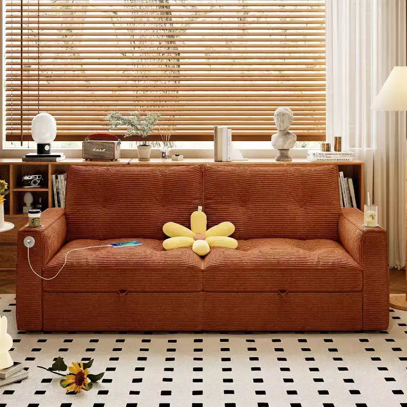 73 Convertible Sleeper Sofa Bed with Corduroy Polyester, Reclining Loveseat Sofa Bed for Living Room, Guest Room, or Apartment-Panipeachy