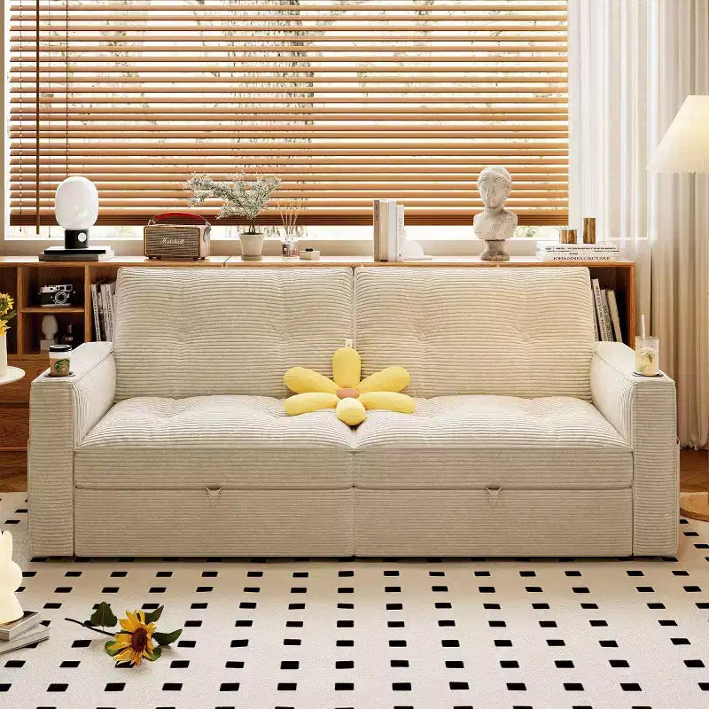 73 Convertible Sleeper Sofa Bed with Corduroy Polyester, Reclining Loveseat Sofa Bed for Living Room, Guest Room, or Apartment-Panipeachy