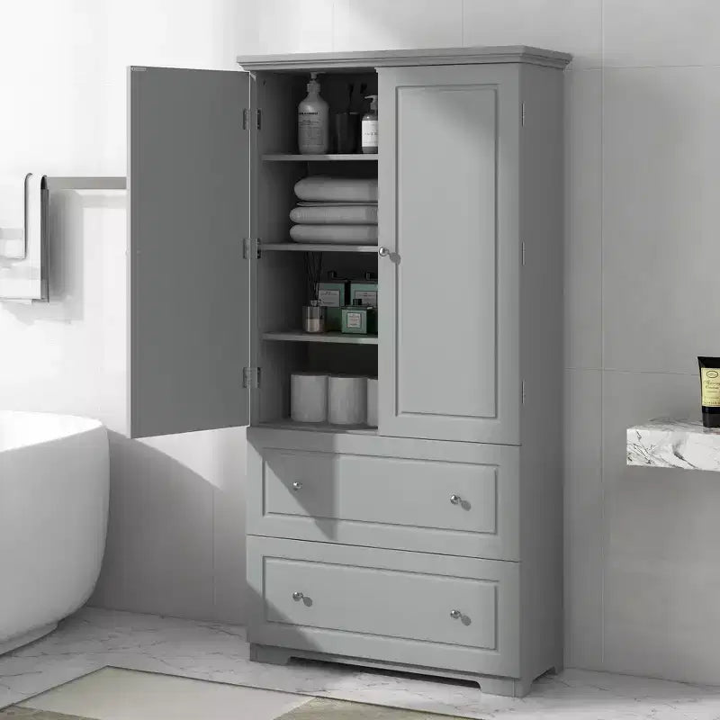 CASAINC Wide Bathroom Storage Cabinet, Freestanding Unit with Two Drawers and Adjustable Shelf