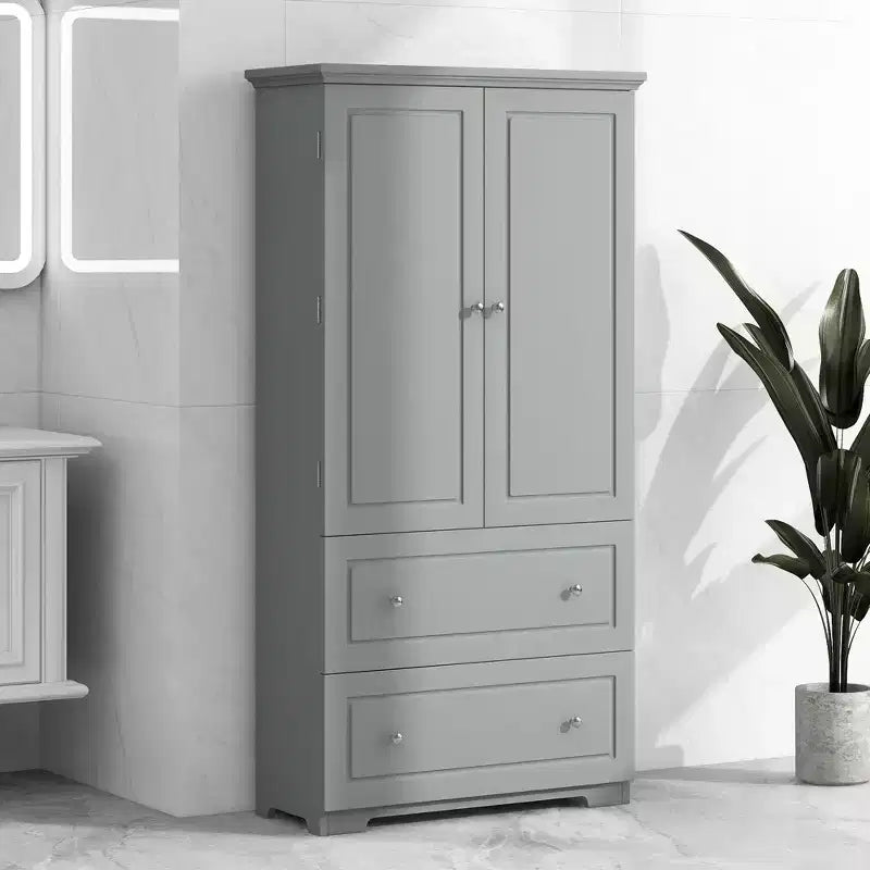 CASAINC Wide Bathroom Storage Cabinet, Freestanding Unit with Two Drawers and Adjustable Shelf
