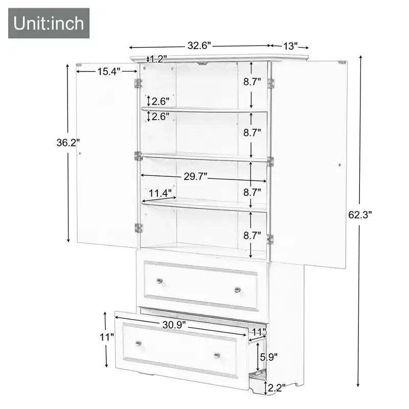 CASAINC Wide Bathroom Storage Cabinet, Freestanding Unit with Two Drawers and Adjustable Shelf