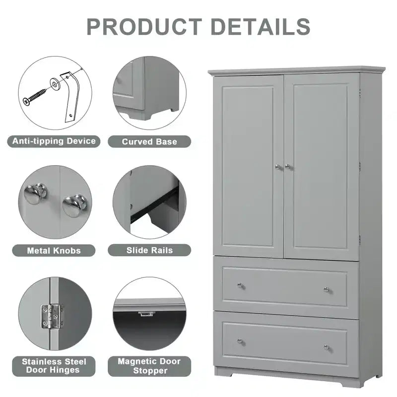CASAINC Wide Bathroom Storage Cabinet, Freestanding Unit with Two Drawers and Adjustable Shelf