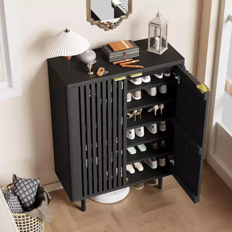 6-Tier Shoe Cabinet with Doors, Wood Shoe Storage Organizer for 24 Pairs, Modern Farmhouse Entryway Hallway Furniture, Hidden Storage Cabine