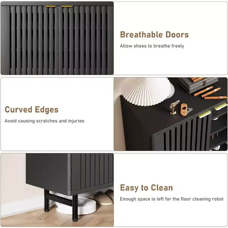 6-Tier Shoe Cabinet with Doors, Wood Shoe Storage Organizer for 24 Pairs, Modern Farmhouse Entryway Hallway Furniture, Hidden Storage Cabine