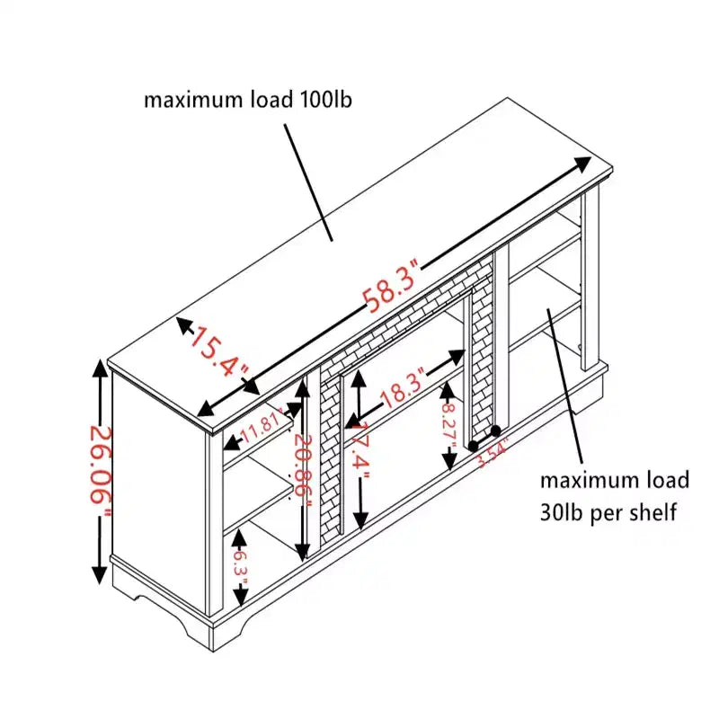 Farmhouse TV Stand For TVs Up To, Wooden Entertainment Center TV Console Cabinet With Open Shelves, Faux Stacked Stone Surround Design