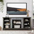 Farmhouse TV Stand For TVs Up To, Wooden Entertainment Center TV Console Cabinet With Open Shelves, Faux Stacked Stone Surround Design