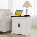 24 Farmhouse End Table with Charging Station & Sliding Barn Door | Rustic Sofa Side Table with Adjustable Shelf | for Living Room, Bedroom in Antique
