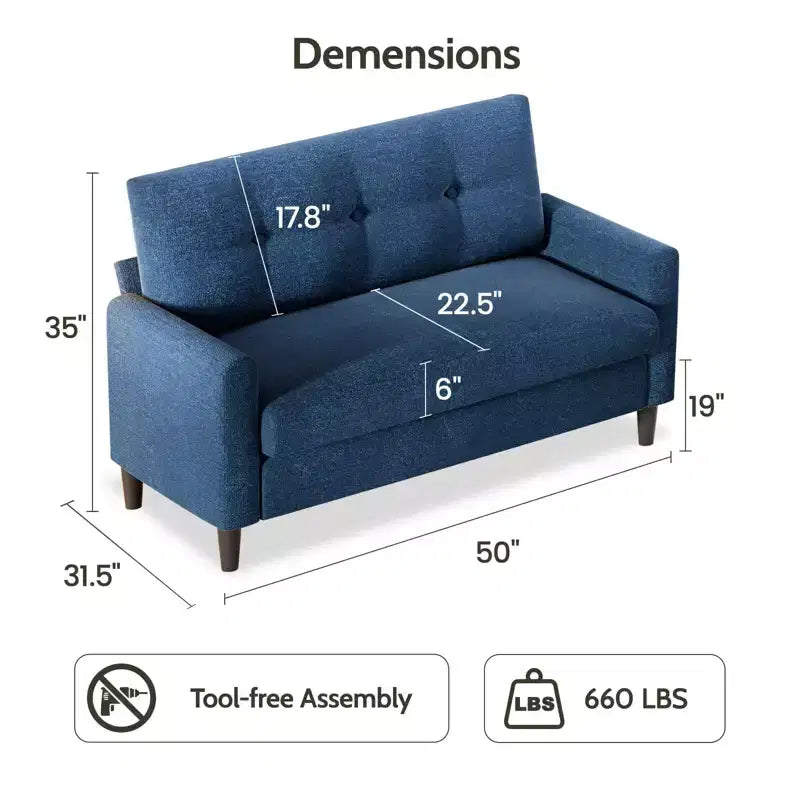 Dyonery 50 Small Loveseat Sofa, Small Couch for Living Room, Bedroom, Comfy Love Seat with Deep Seat Spring Cushion