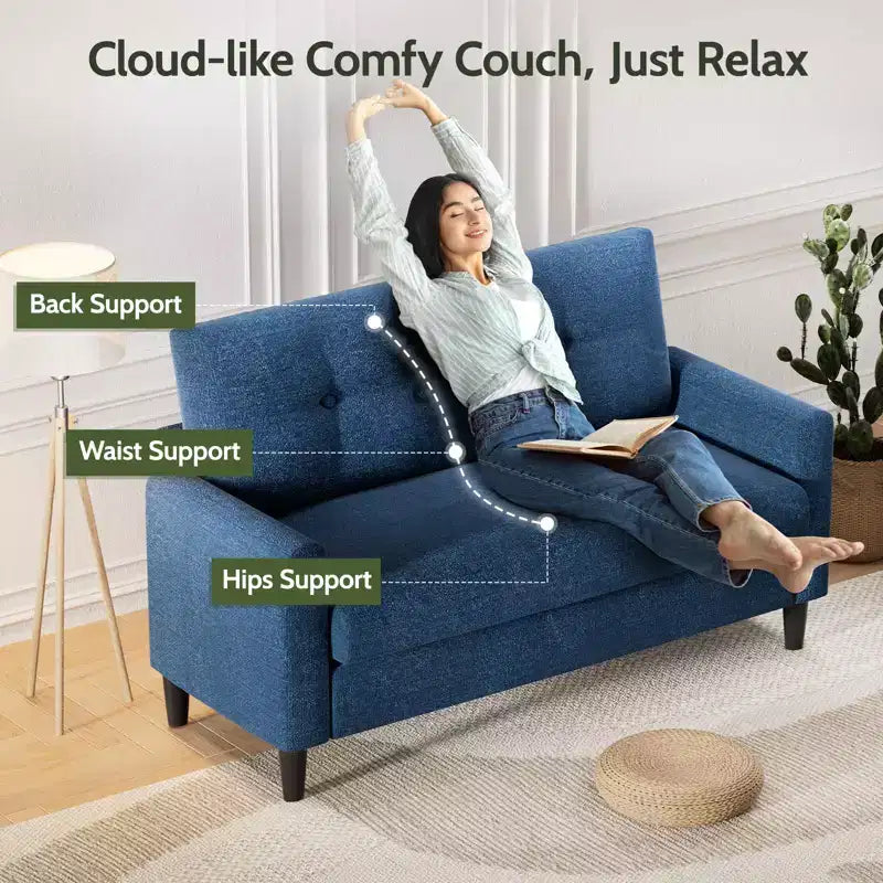 Dyonery 50 Small Loveseat Sofa, Small Couch for Living Room, Bedroom, Comfy Love Seat with Deep Seat Spring Cushion