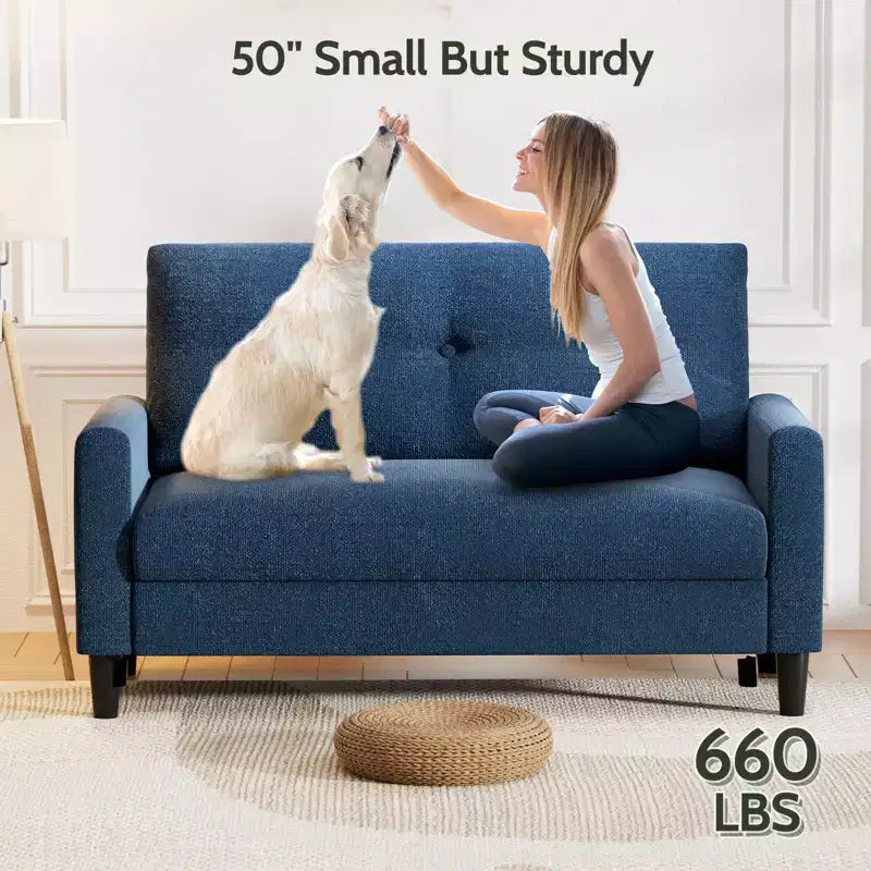 Dyonery 50 Small Loveseat Sofa, Small Couch for Living Room, Bedroom, Comfy Love Seat with Deep Seat Spring Cushion