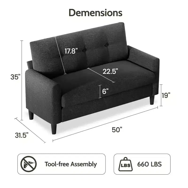 Dyonery 50 Small Loveseat Sofa, Small Couch for Living Room, Bedroom, Comfy Love Seat with Deep Seat Spring Cushion