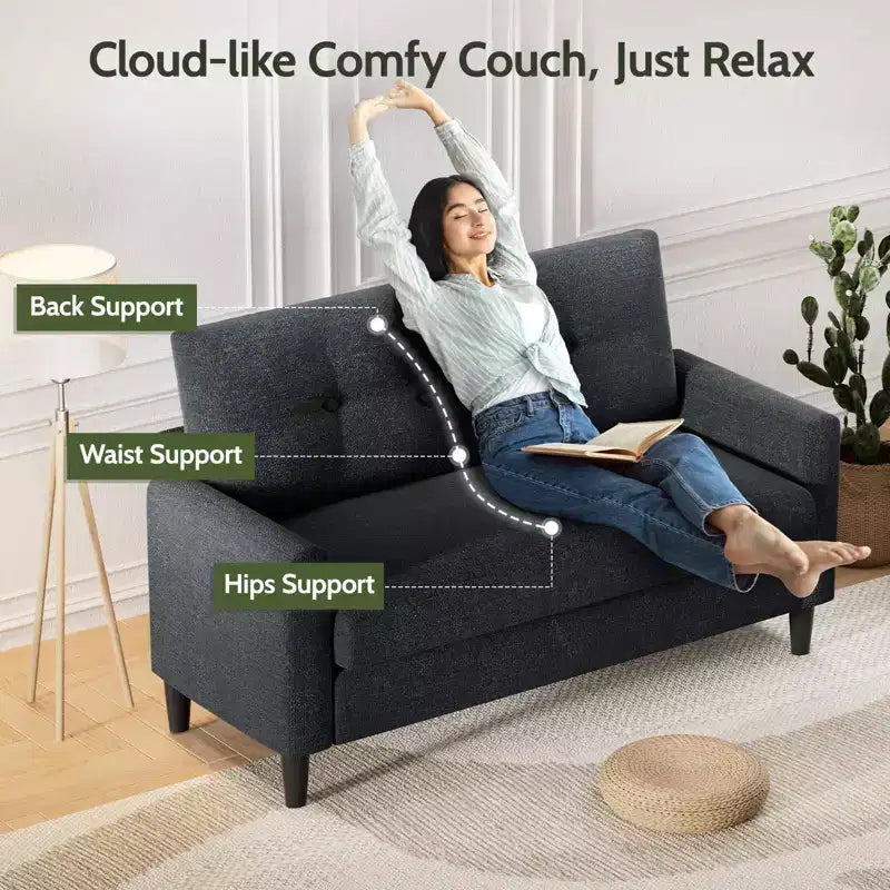 Dyonery 50 Small Loveseat Sofa, Small Couch for Living Room, Bedroom, Comfy Love Seat with Deep Seat Spring Cushion