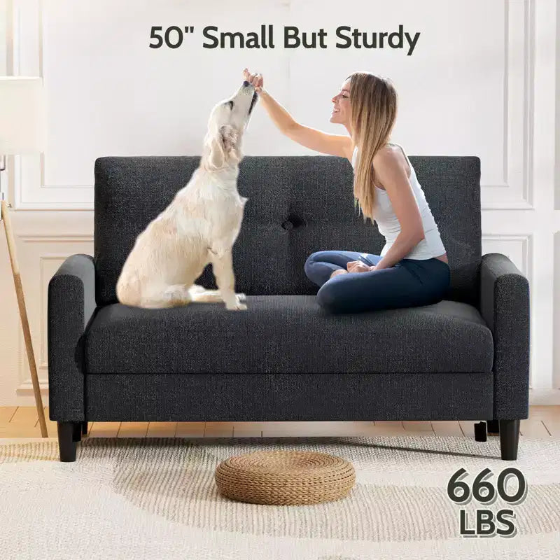 Dyonery 50 Small Loveseat Sofa, Small Couch for Living Room, Bedroom, Comfy Love Seat with Deep Seat Spring Cushion