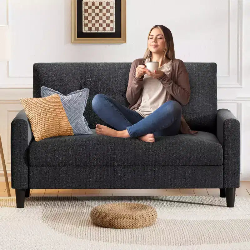 Dyonery 50 Small Loveseat Sofa, Small Couch for Living Room, Bedroom, Comfy Love Seat with Deep Seat Spring Cushion