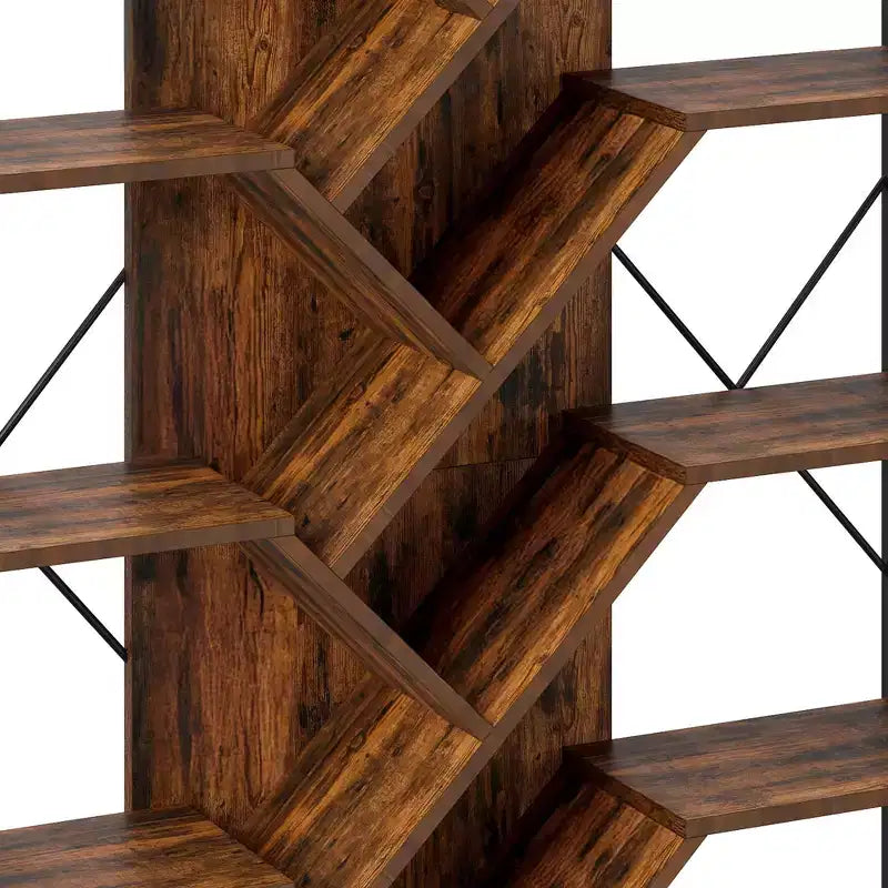 70.8in Tall Bookshelf And Bookcase Industrial 5 Tier Large Bookshelves Standing Tree Book Shelves Organizer Wide Display Rack