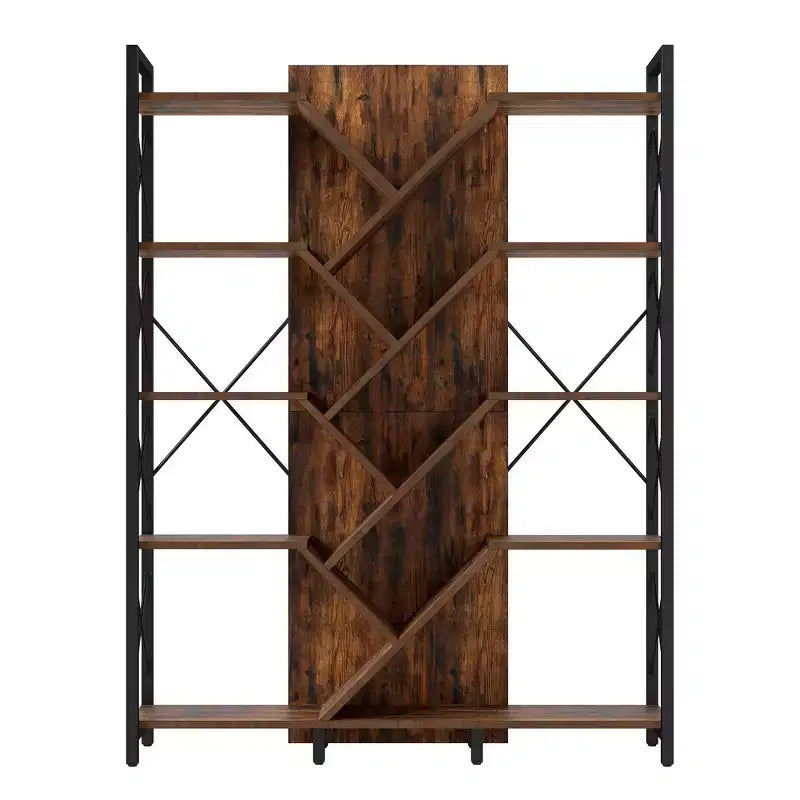 70.8in Tall Bookshelf And Bookcase Industrial 5 Tier Large Bookshelves Standing Tree Book Shelves Organizer Wide Display Rack