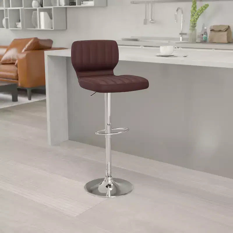 Flash Furniture Contemporary Vinyl Adjustable Height Barstool with Vertical Stitch Back and Chrome Base