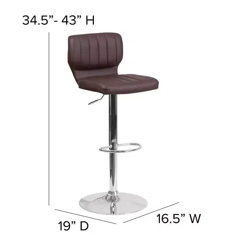 Flash Furniture Contemporary Vinyl Adjustable Height Barstool with Vertical Stitch Back and Chrome Base