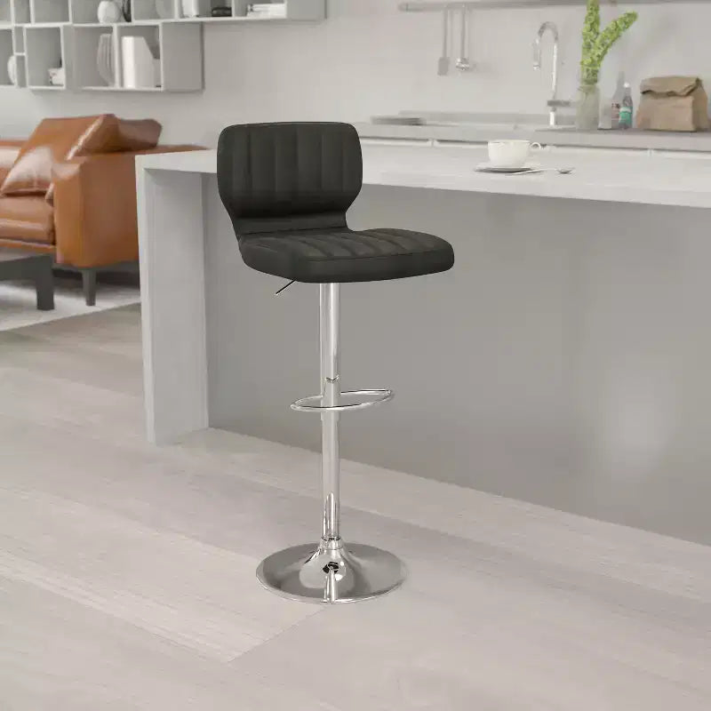 Flash Furniture Contemporary Vinyl Adjustable Height Barstool with Vertical Stitch Back and Chrome Base